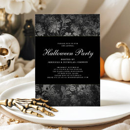 Gothic Black Damask Halloween-Party Einladung