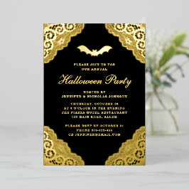 Gothic Black Damask Halloween-Party Gold Foil Invi Folieneinladung
