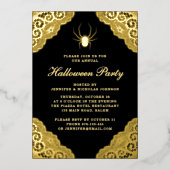 Gothic Black Damask Halloween-Party Gold Foil Invi Folieneinladung (Vorderseite)