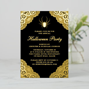Gothic Black Damask Halloween-Party Gold Foil Invi Folieneinladung