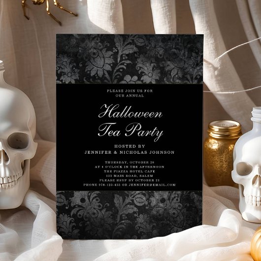 Gothic Black Damask Halloween Tea Party Einladung