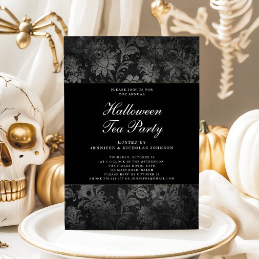 Gothic Black Damask Halloween Tea Party Einladung