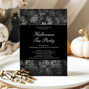 Gothic Black Damask Halloween Tea Party Einladung