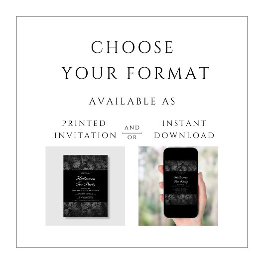 Gothic Black Damask Halloween Tea Party Einladung