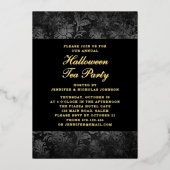 Gothic Black Damask Halloween Tee Party Gold Folieneinladung (Vorderseite)