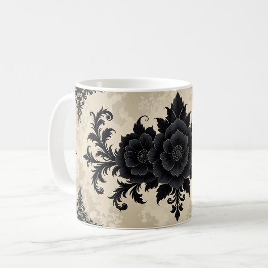 Gothic Black Damask Kaffeetasse (Vorderseite Links)