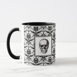 Gothic Black Damask Muster Skull Halloween Tasse