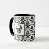 Gothic Black Damask Muster Skull Halloween Tasse (Vorderseite Links)