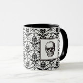 Gothic Black Damask Muster Skull Halloween Tasse (VorderseiteRechts)
