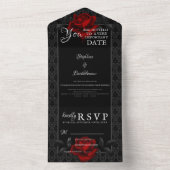 Gothic Black Damask Rose Wedding All In One Einladung (Innen Boden)