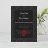 Gothic Black Damask Rose Wedding Einladung (Stehend Vorderseite)
