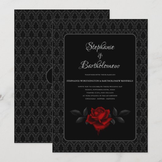Gothic Black Damask Rose Wedding Einladung (Vorne/Hinten)