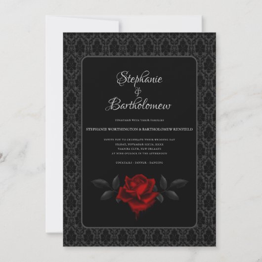 Gothic Black Damask Rose Wedding Einladung (Vorderseite)
