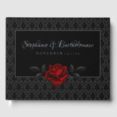 Gothic Black Damask Rose Wedding Gästebuch (Vorderseite)