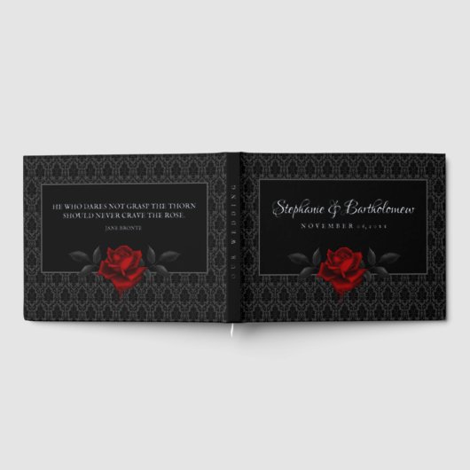 Gothic Black Damask Rose Wedding Gästebuch (Voll)