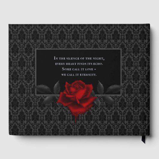 Gothic Black Damask Rose Wedding Gästebuch (Rückseite)