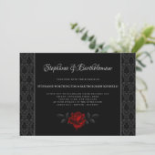 Gothic Black Damask Rose Wedding Invitation Einladung (Stehend Vorderseite)