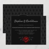 Gothic Black Damask Rose Wedding Invitation Einladung (Vorne/Hinten)