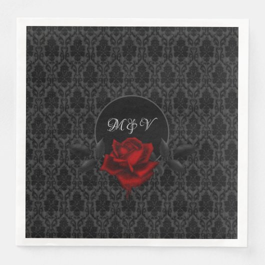 Gothic Black Damask Rose Wedding Serviette (Vorderseite)