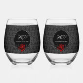 Gothic Black Damask Rose Wedding Weinglas Ohne Stiel (Rückseite)