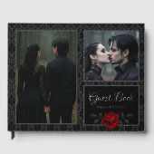 Gothic Black Damast Rose Hochzeit Gästebuch (Vorderseite)