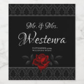 Gothic Black Damast Rose Hochzeit Weinetikett (Einzelnes Label)