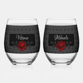 Gothic Black Damast Rose Hochzeit Weinglas Ohne Stiel