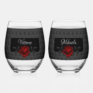 Gothic Black Damast Rose Hochzeit Weinglas Ohne Stiel
