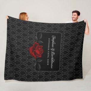 Gothic Black Damast Rosenhochzeit Fleecedecke
