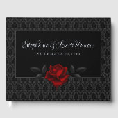 Gothic Black Damast Rosenhochzeit Gästebuch (Vorderseite)