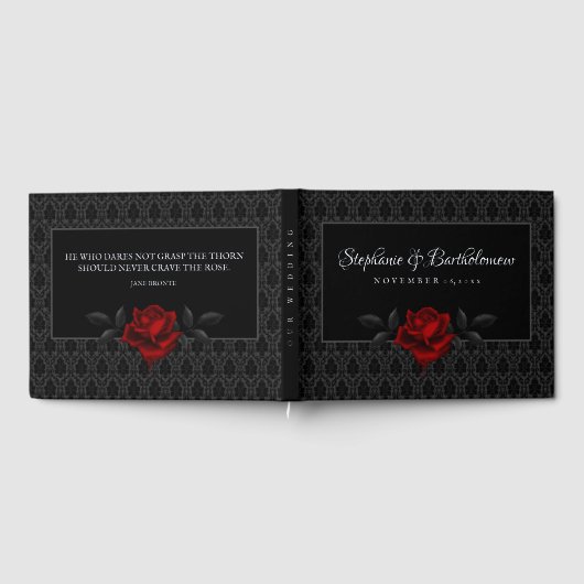 Gothic Black Damast Rosenhochzeit Gästebuch (Voll)