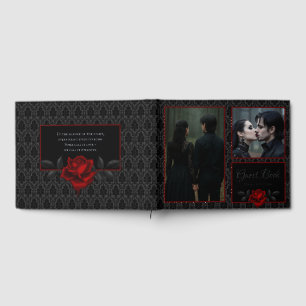 Gothic Black Damast Rosenhochzeit Gästebuch
