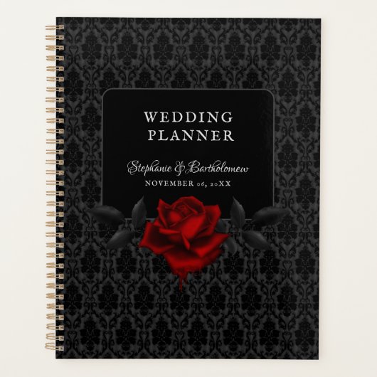 Gothic Black Damast Rosenhochzeit Planer (Vorderseite)