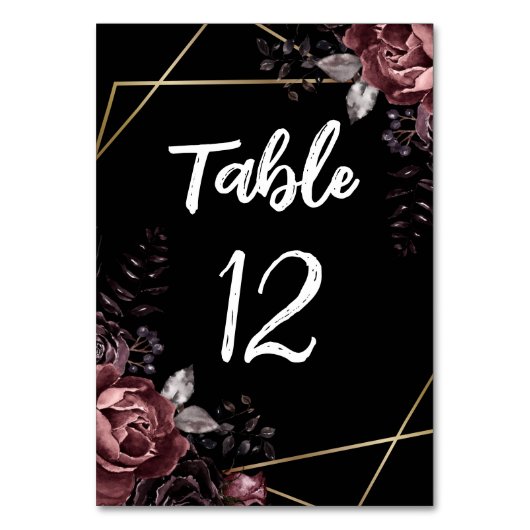 Gothic Black Dark Florals Geometric Wedding Tischnummer (Vorderseite)