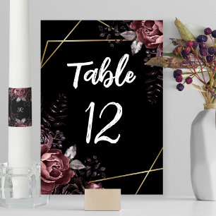 Gothic Black Dark Florals Geometrische Hochzeit Tischnummer