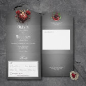 Gothic Black Dark Heart & Rote Rosen Dinner All In One Einladung