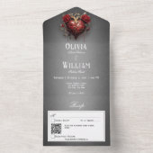 Gothic Black Dark Heart & Rote Rosen QR Code All In One Einladung (Innen Boden)