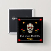 Gothic Black Dia de los Muertos Sugar Skull Blume Button (Vorne & Hinten)