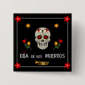 Gothic Black Dia de los Muertos Sugar Skull Blume Button (Vorderseite)