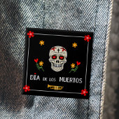 Gothic Black Dia de los Muertos Sugar Skull Blume Button