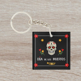 Gothic Black Dia de los Muertos Sugar Skull Blume Schlüsselanhänger
