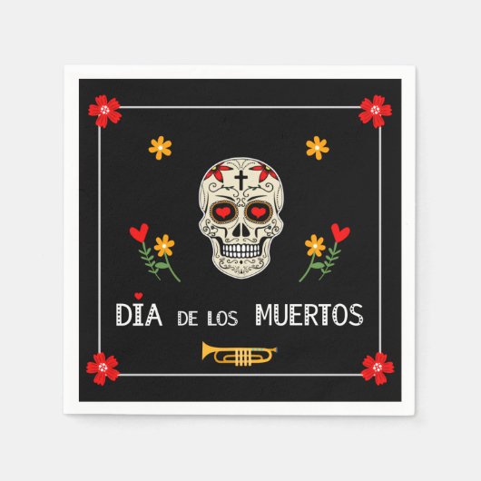 Gothic Black Dia de los Muertos Sugar Skull Blume Serviette (Vorderseite)
