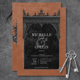 Gothic Black Double Arch Black Rose Rust Wedding Einladung