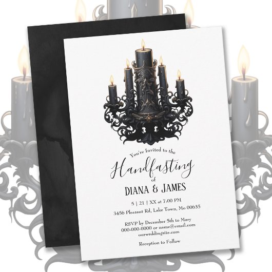 Gothic Black Fantasy Candles Handfasting Einladung