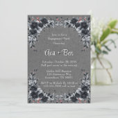 Gothic Black Floral Border Engagement Party Einladung (Stehend Vorderseite)