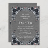 Gothic Black Floral Border Engagement Party Einladung (Vorne/Hinten)