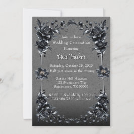 Gothic Black Floral Border Wedding Celebration Einladung