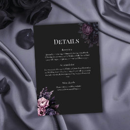 Gothic Black Floral Hochzeits-Details Karte
