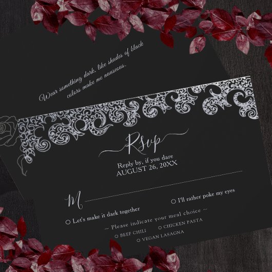 Gothic Black Floral Junggeselinnen-Abschied RSVP Karte