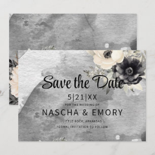 Gothic Black Floral Peony Wedding Save The Date